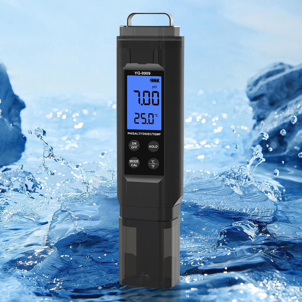 5-in-1 Digitaler Wasserqualitätsprüfer TDS/EC/Temperatur/Salinität/PH-Meter für Trinkwasser Hydroponik Aquarien Pools