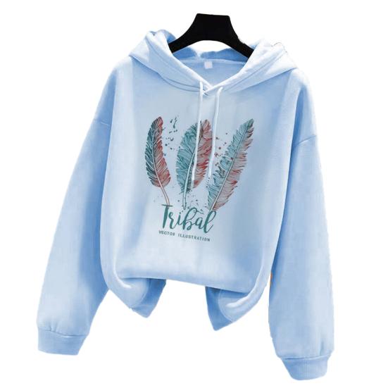 Hoodie Feather Print Long Sleeve Thick Loose Soft Drawstring Hooded Unisex Keep Warm Casual Elastic Cuff Women Men Hoodie