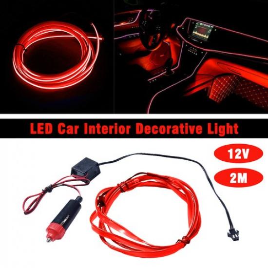 2M LED Car Interior Decorative Atmosphere Wire Strip Lamp Light Accessories US