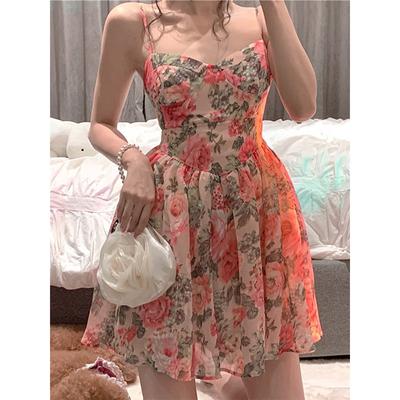Dress Women's Summer New French Floral Suspender Skirt Outer Design Small Short Skirt