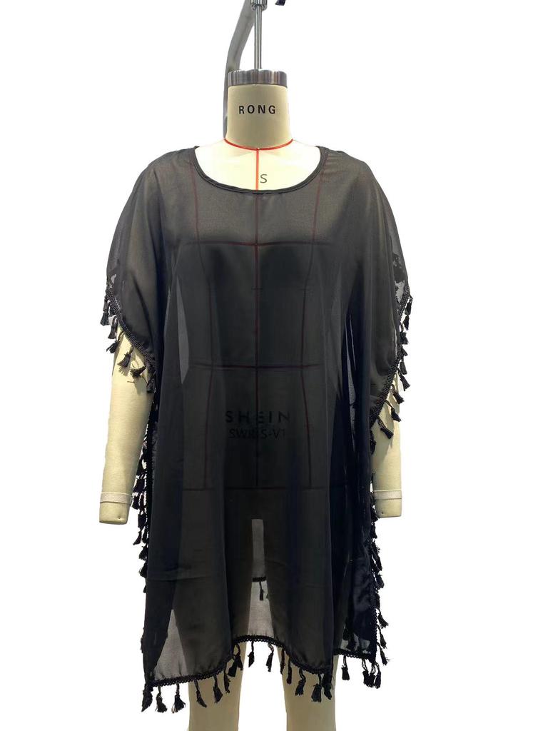 Women's Plus Size Chiffon Tassel Beach Cover-Up Dress