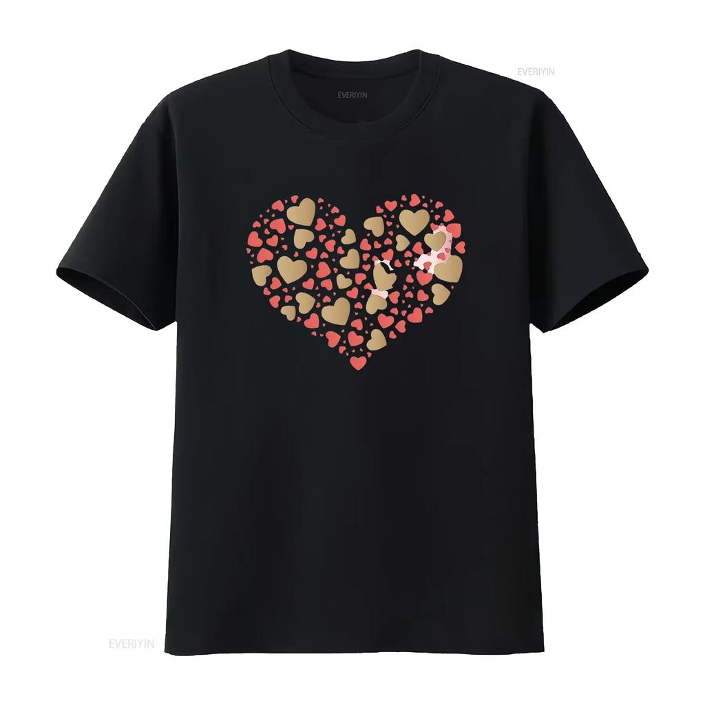 Autumn And Winter Round Neck d Pullover Solid Color Love Print Sweats Women Petite T Shirt Black vintage Washed Stretched