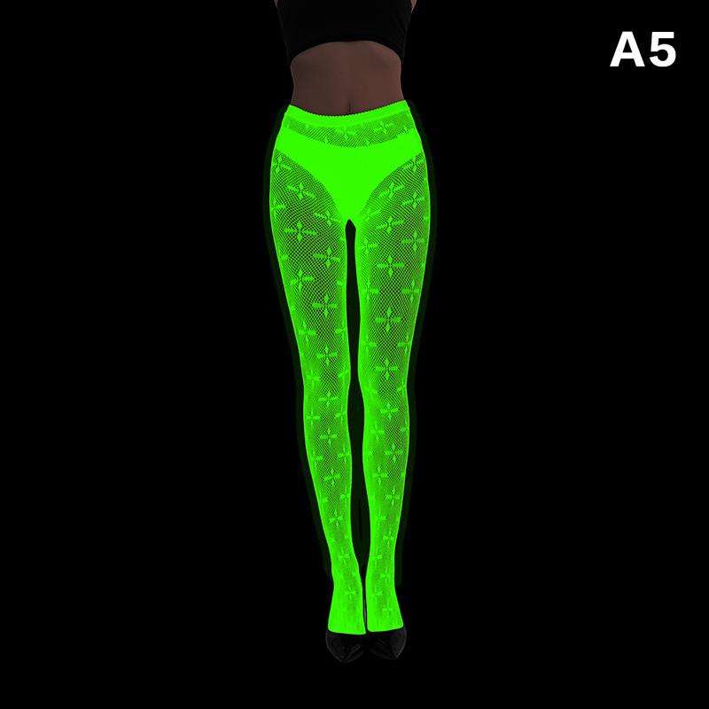 Glow In The Dark Fishnet Stockings Mesh Hollow Luminous Base Socks Shiny Pantyhose Tights Women Sexy Print Noctilucent Stocking