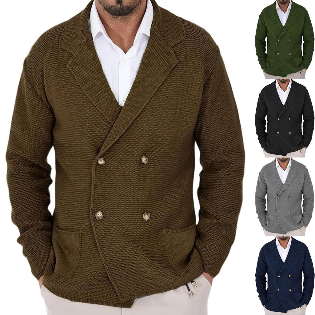 Men's Outdoor Casual Loose-fitting Plain Knit Jacket With A Green Collar And Double-breasted Buttons