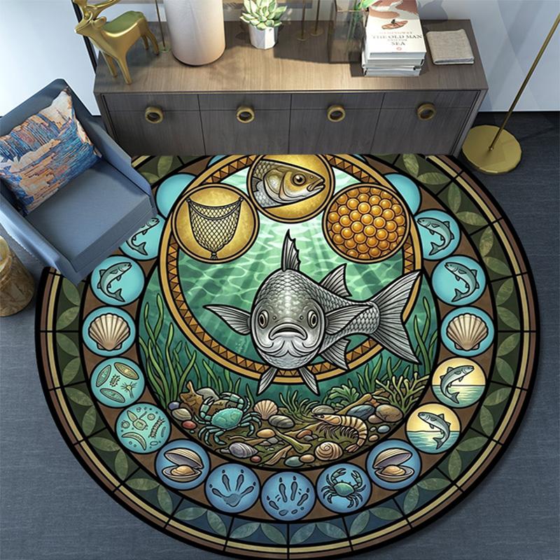 Glass Art Round Area Rug Under Office Chairs Bedroom Living Room Home Decor