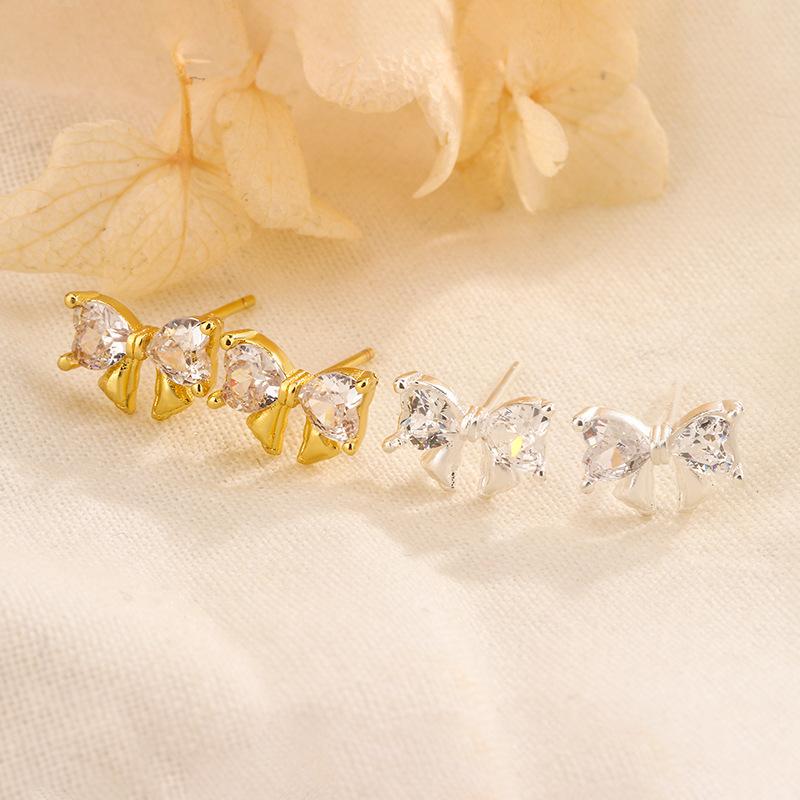 S925 Silver Bow Stud Earrings With Cubic Zirconia Unique Elegant Design Light Luxury Jewelry For Women