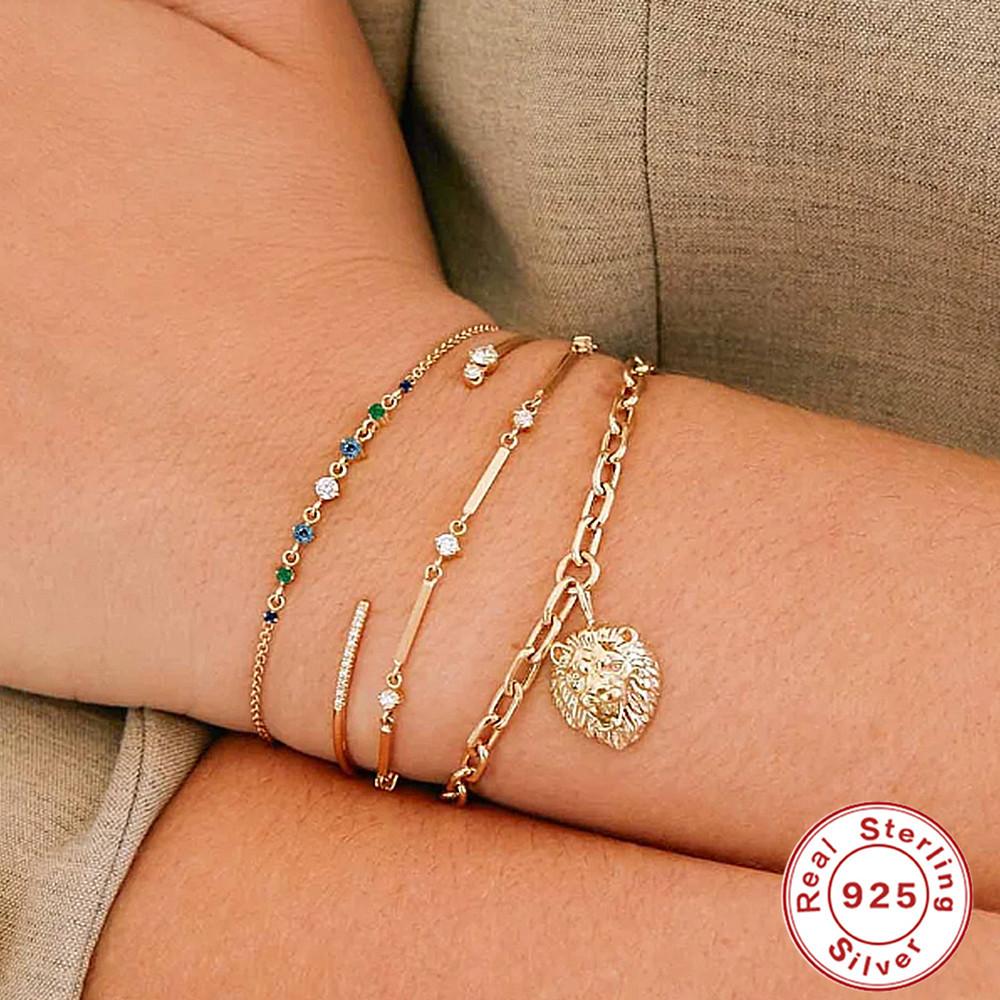 Fashion S925 Sterling Silver Round Colored Diamond Geometric Luxury Beautiful Bracelet Bracelet Bracelet