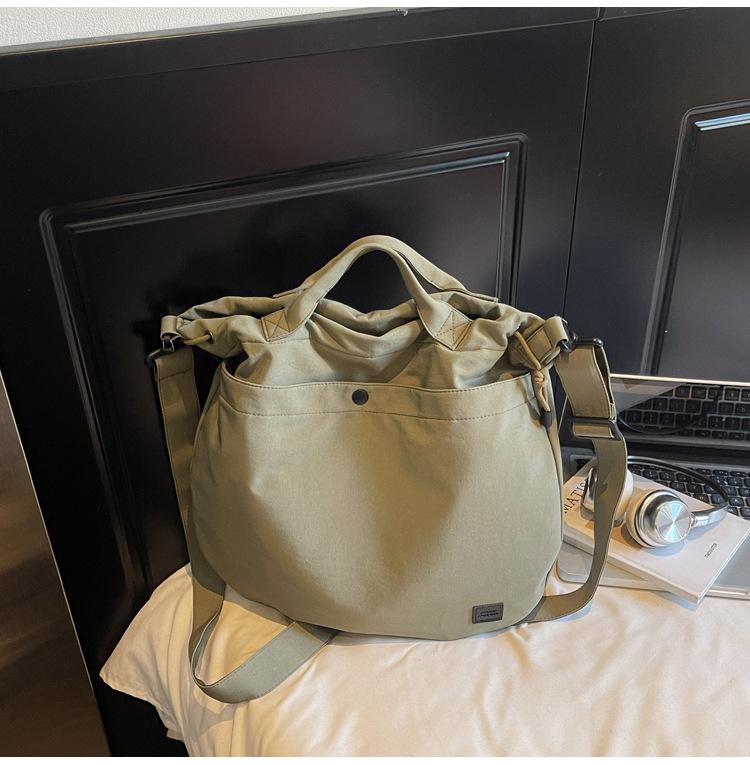 2026 Chic Japanese Workwear Style Solid Color Women's Casual Handbag - Drawstring Fashion Single Shoulder Crossbody Bag