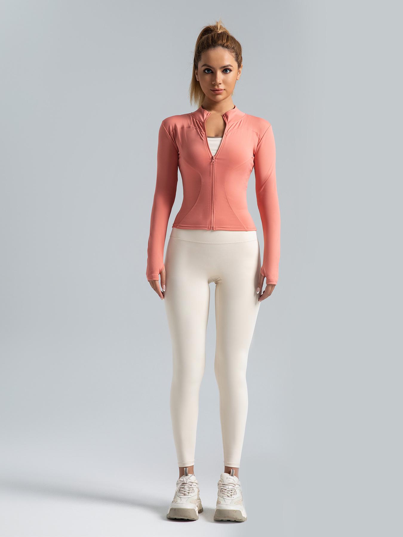 

Women s High Elastic Quick-Drying Yoga & Fitness Jacket - Stand-Up Collar, Slim-Fit L оранжевый