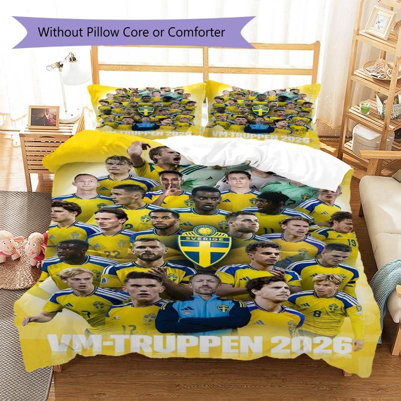 Yellow National Football Team Group Photo Print Duvet Cover Set, 3Pcs Sports Bedding Set with 2 Pillowcases for Bedroom