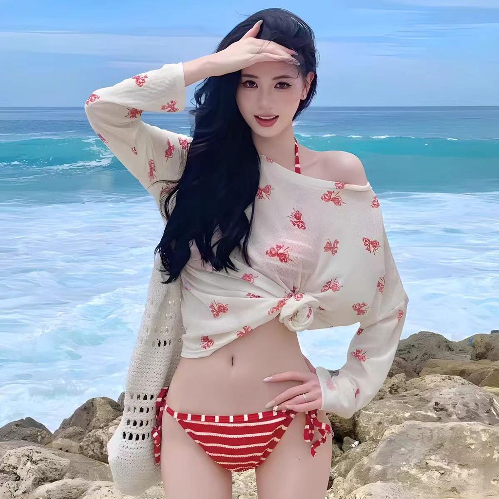 Source 1011 Seaside Vacation Swimsuit Female Sweet Girl Striped Bikini Lace-up Hot Spring Swimsuit