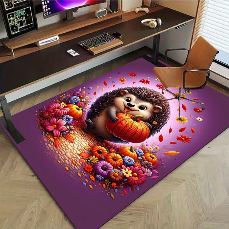 1PC Hedgehog, Pumpkin Extra Large Non Slip Floor carpet, Office, family, bedroom, Studio Large Area Rug Indoor Rugs, Vibrant Colors