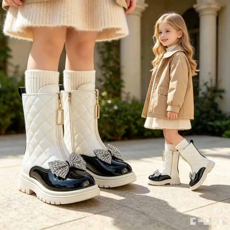 Mädchen Chelsea Boots mit Reißverschluss vorne Niedrig geschnittene Martin Stiefel Kinder Winter Modisches Karomuster Design