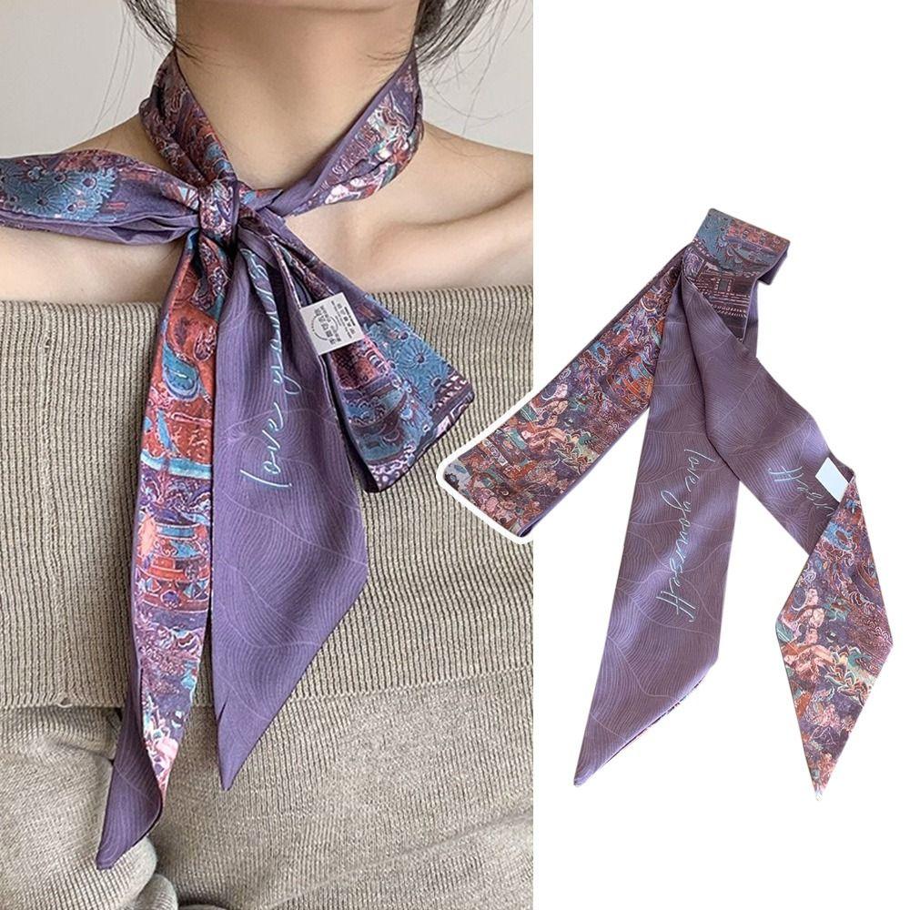 Large Size Long Silk Scarf Korean Hair Band Fashion Silk Scarves  For Women