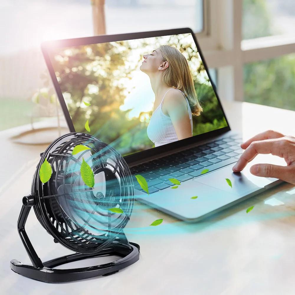 Strong Wind USB Silent Fan Cooler for Laptop Notebook PC Home Office Desk 4 Blade Cooling Fans Summer Rottable USB Mini Fan