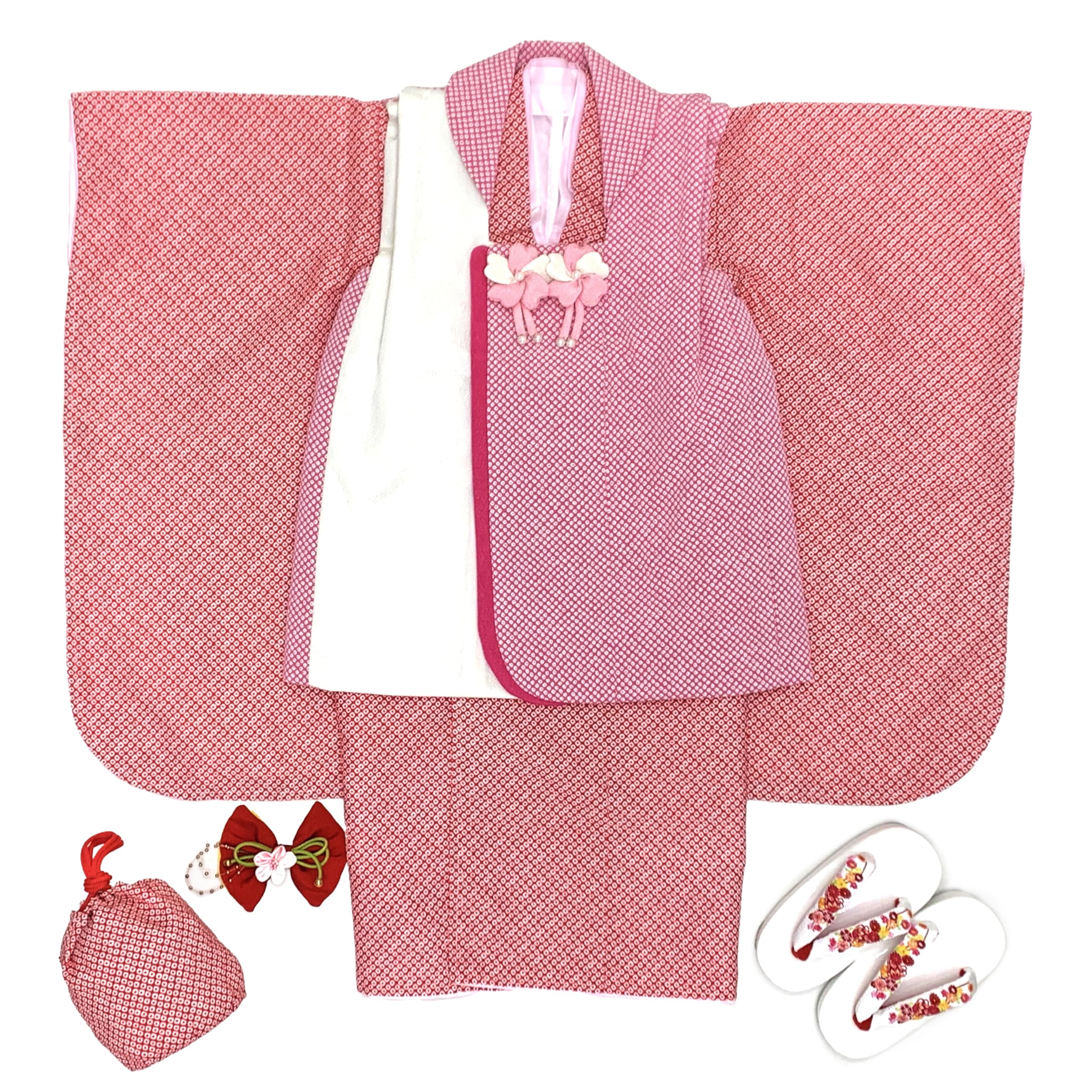 

Muromachi 3 years old girl kimono cover set full set including long undergarment and sandals synthetic fiber 753 x pink x AHG575set [Kyoto st. ]
