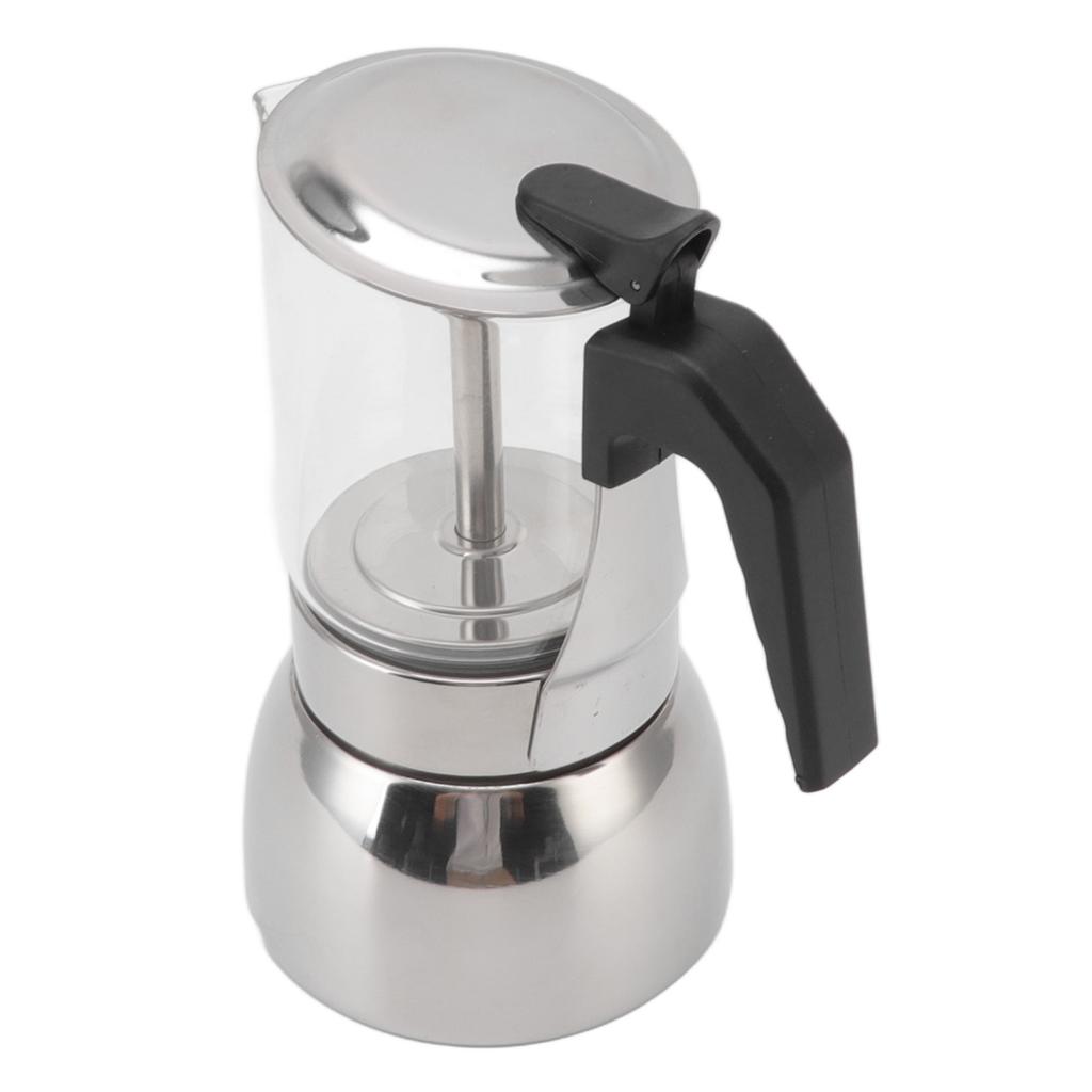 Glass Moka Pot Stainless Steel Heat Resistant Portable Classic Italian Coffee Maker for Home and Cafe 300ML