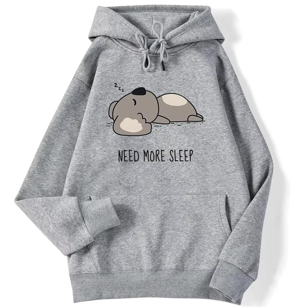 In Autumn, Men's and Women's Hoodies Need More Sleep. Cartoon Bear Printed Pullover, Warm Anime Printed Sweatshirt, Streetwear