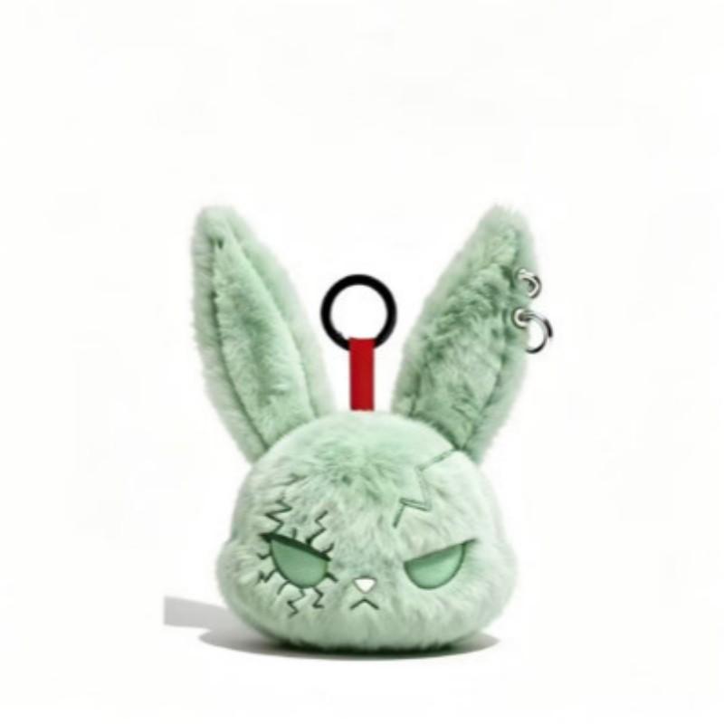 Gothic Bunny Plush Keychain Charm with Bandage Kawaii Key Ring Pendant Car Bag Ornament Halloween Gift Prank Toys