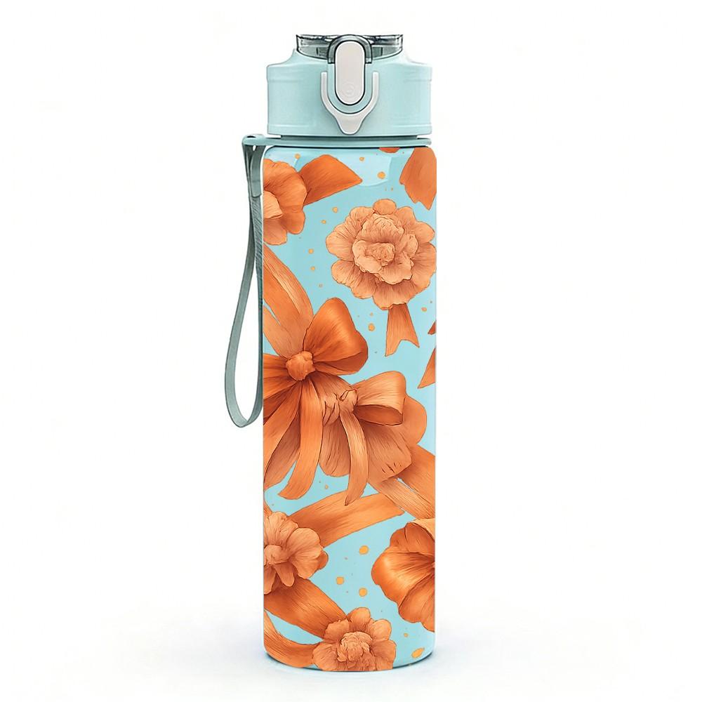 1PC Flower Basketball Repeat Pattern 750ml Color Plastic Sports Water Bottle Leakproof Flip Straw Lid Suitable for Sports Office Home Use