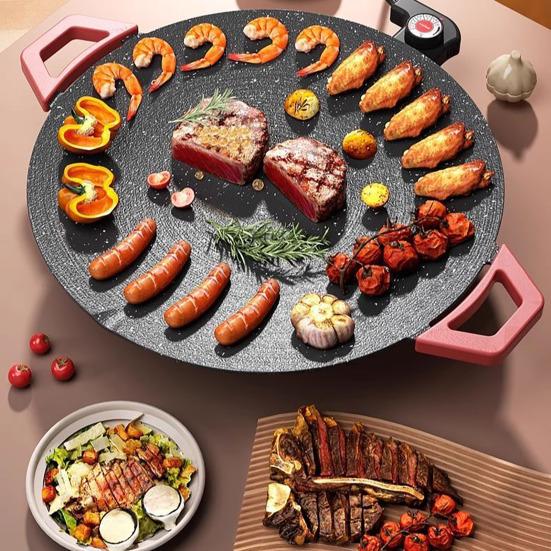 Elektrický gril Nepřilnavá kulatá deska Bez kouře Vnitřní elektrický gril Rychle se zahřívající Stolní gril pro BBQ Steaky Palačinky Hamburgery