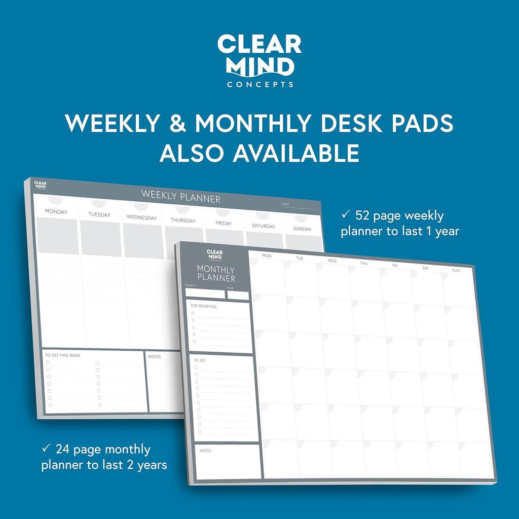 Daily Planner Notepad by Clear Mind Concepts - 100 Tear-Off Sheets, Undated To-Do List Pad, Thick 120gsm Paper for Productivity & Task Organization -