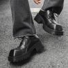 Men Fashion Original Leather Shoes  Designer Square Toe Shoe Punk Rock Dress Black Trendy Platform Sneakers Youth Footwear