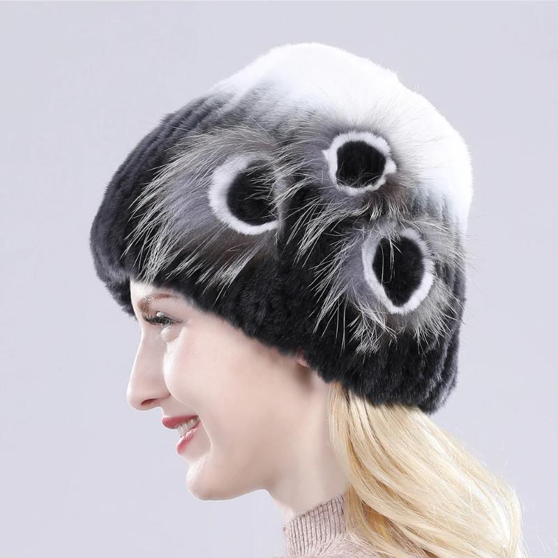 New Knitted Rex Rabbit Fur Hat For Women Winter Warm Natural Fur Hats Thick Outdoor Girl Fashion Real Rex Rabbit Fur Caps