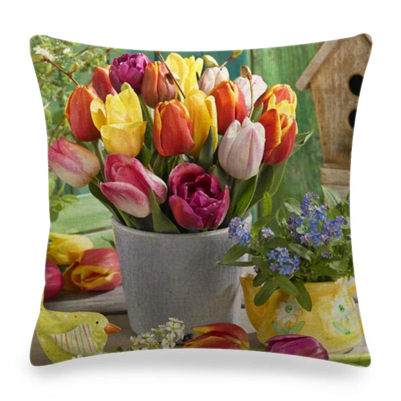 Easter Decor Pillow Covers 45x45cm Cartoon Bunny Eggs Printed Cushion Cover Spring Holiday Party Decorative Pillowcase for Couch