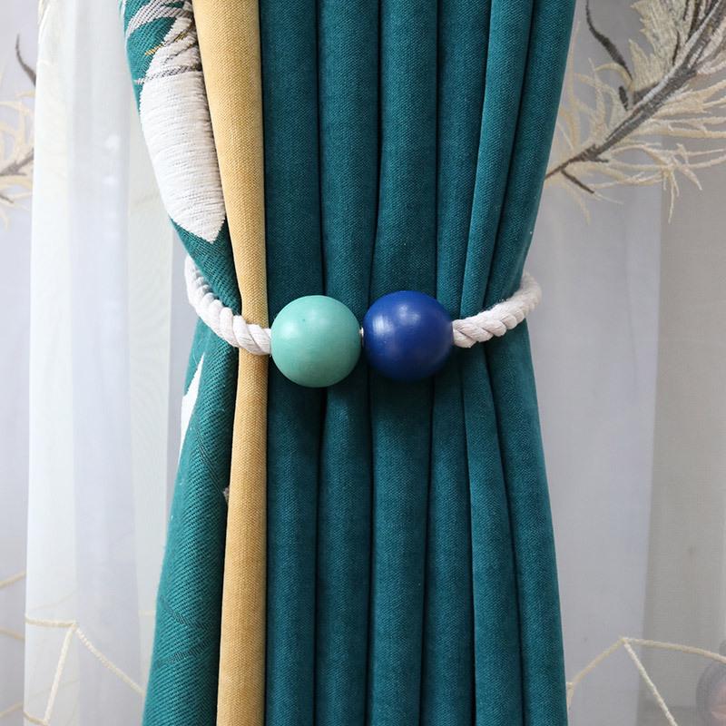 Hole-free Curtain Straps, Decorative Wooden Bead Magnetic Buckles, Creative Wooden Macaron Curtain Magnet Buckle Straps