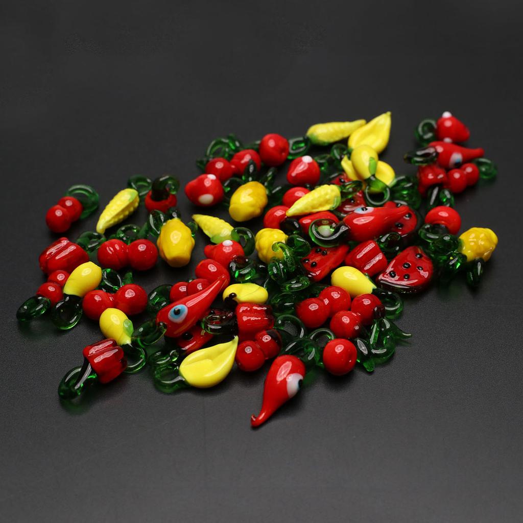 10Pcs, Simulated Vegetable and Fruit Pendants, Novel-style Glass, Plastic, and Acrylic Charms, for DIY Necklace Keyring Accessories, Jewelry Making