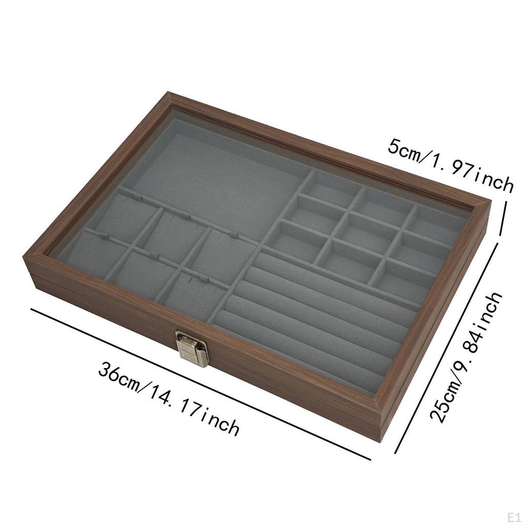 Jewelry Box Display Large Capacity with Dividers Flip Clear Open Lid Organizer Storage