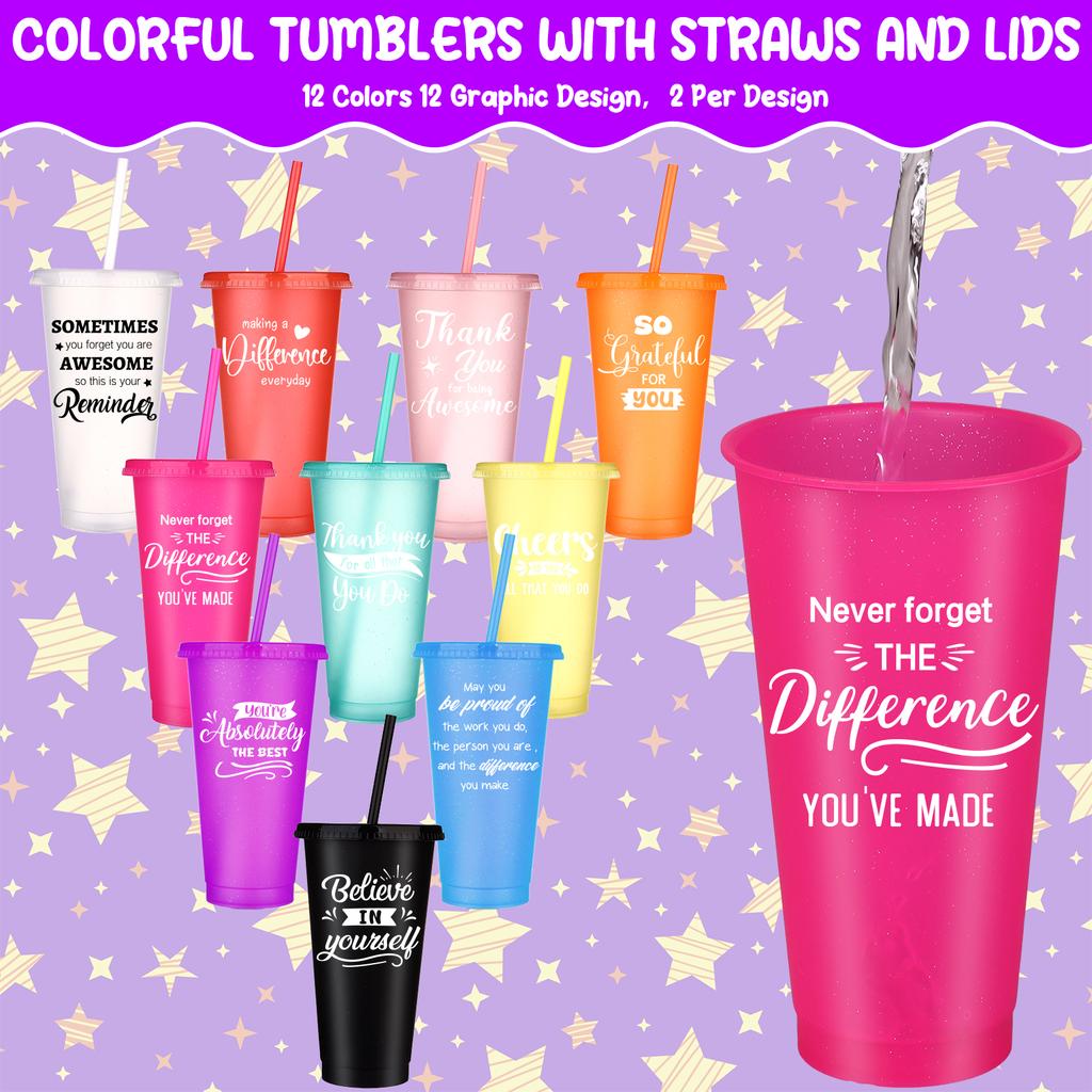 20 Unidades Copos Agradecimento Atacado 24 Oz Copos de Plástico Inspiradores Glitter Copos Reutilizáveis Com Palha E Tampa Água Café Gelado B