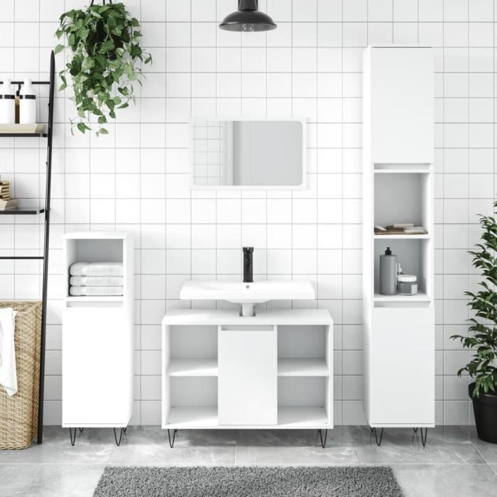 VidaXL Armoire de salle de bain blanc 30x30x100 cm bois d'ingénierie 831556