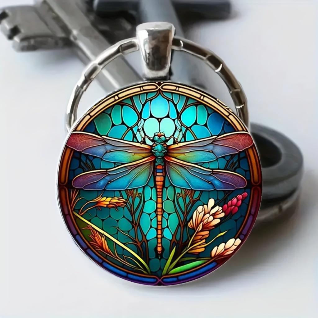 Schöner runder Legierungs-Glas-Schlüsselanhänger mit Muster