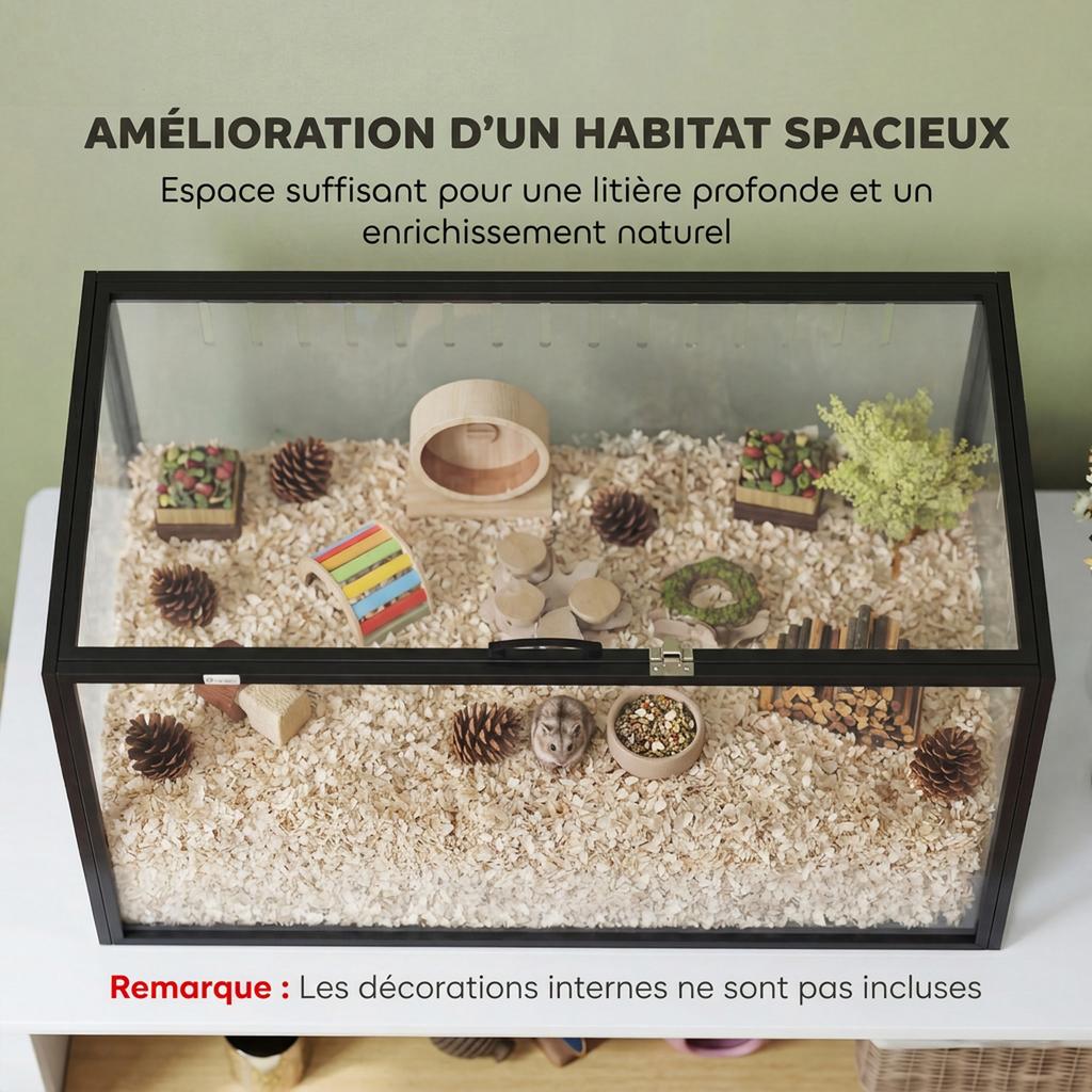 Hamster Cage Habitat Transparent Rodents 360° Panoramic View Anti-Bite 105x51x51cm Black