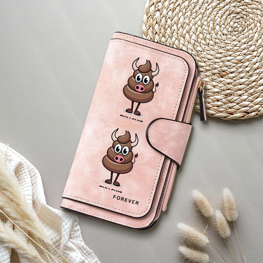 Cute Cow Pattern Long Wallet Fashion Portable Multifunctional Card Holder for Daily Use