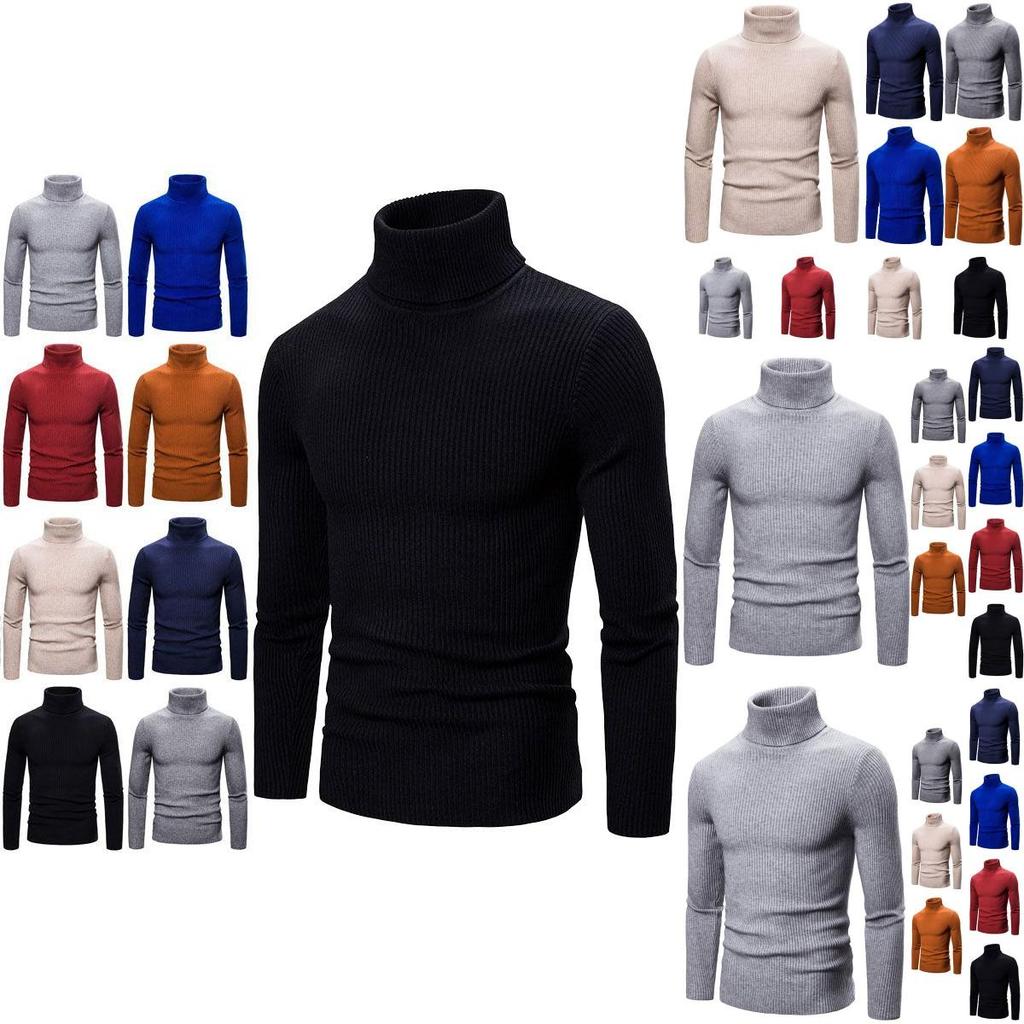 Men's Long Sleeve Solid T Shirt Cozy High Neck Turtleneck Pullover Sweater Top Ideal For Cool Days