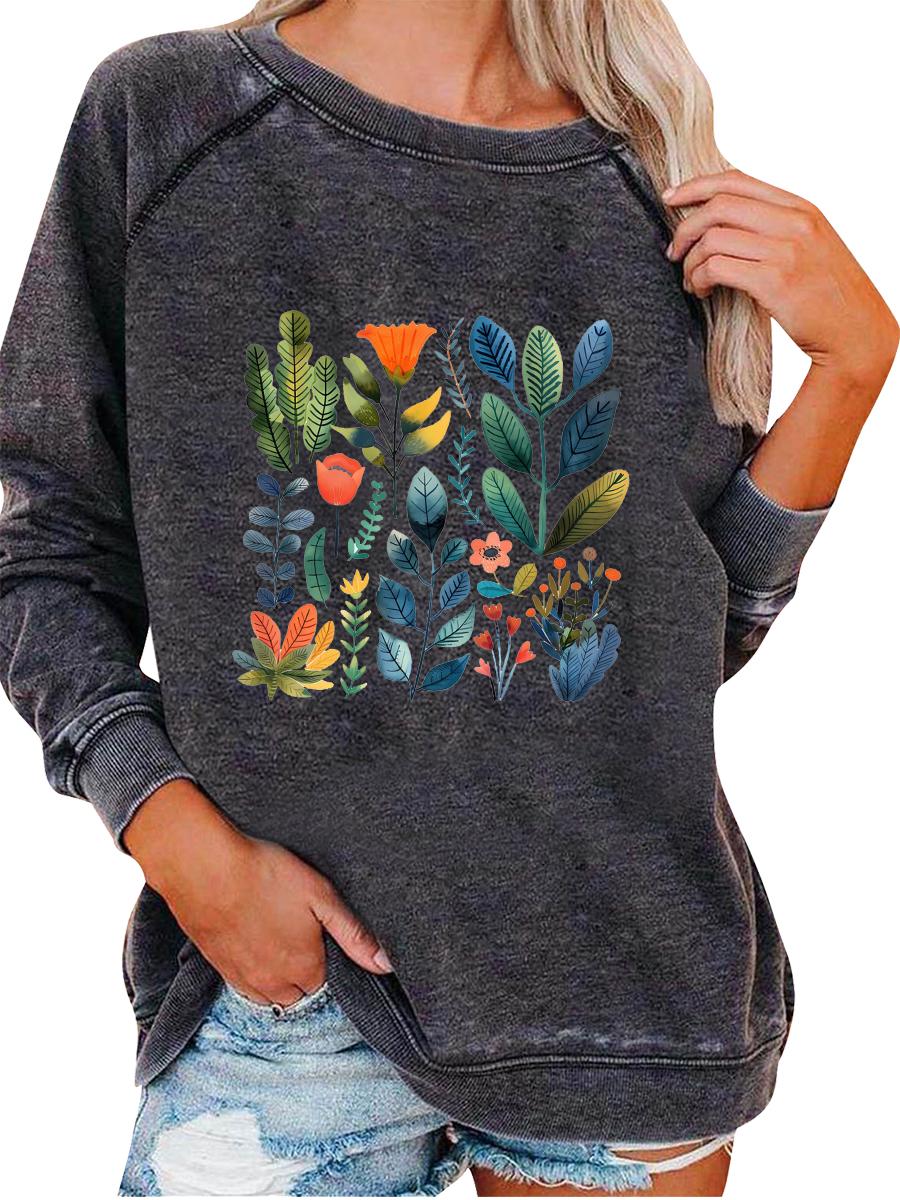 

Women s Spring/Fall Sweatshirt Women s Personality Print Top Oversized Pullover Sweatshirt Versatile Sweatshirt 3XL серый