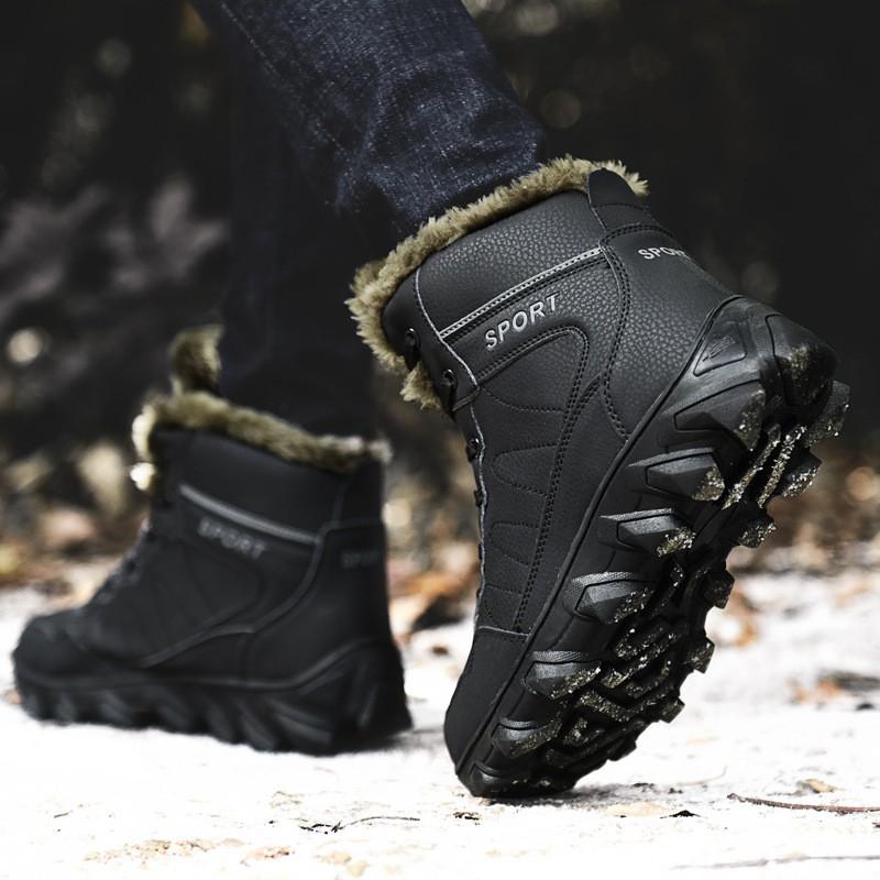 Mens Winter Snow Boots With Faux Fur Lining High-Top Outdoor Hiking Shoes Warm Thick Sole Rubber Bottom
