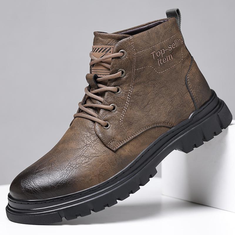 Fashion Fashion Men's Casual Leather Walking Boots Design High Top Outdoor Shoes New Men Motorcycle Boots All-match Comfy Ankle Boots