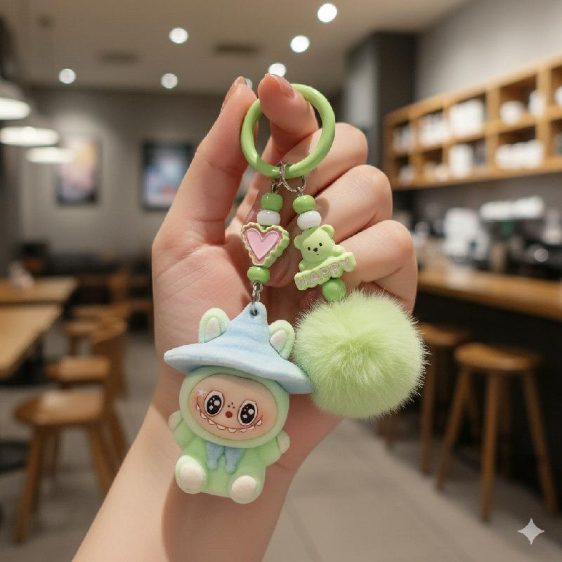 Flocking Magician Pendant Keychain Cute Three-dimensional Doll Cute Grain Schoolbag Hanging Jewelry Labu [individually packaged opp]