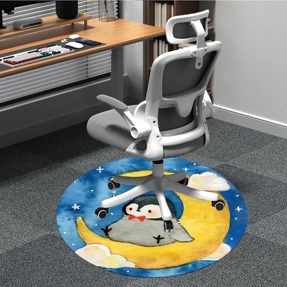 

1PC Moon Penguin Office Round Area Rug, Indoor Mat Suitable For Office, Under Office Chairs Bedroom Living Room Home Decor, Room Deco 205 80cm by 80cm