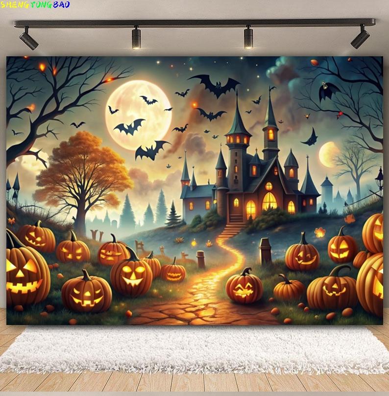 Halloween Backdrop Horror Moon Night Scary Pumpkin Forest Castle Kids Halloween Party Decor Photography Background Photo Studio