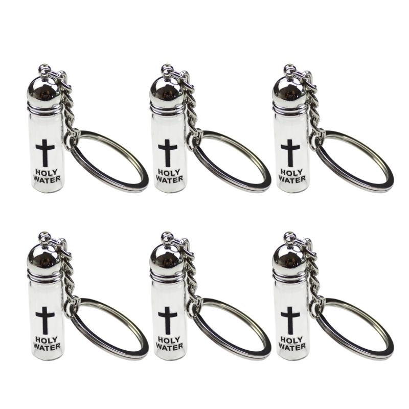 6 Units Glass Crucifix Keychain Watertight Vessel With Reinforced Carabiner Multipurpose Use For Home Or Travel
