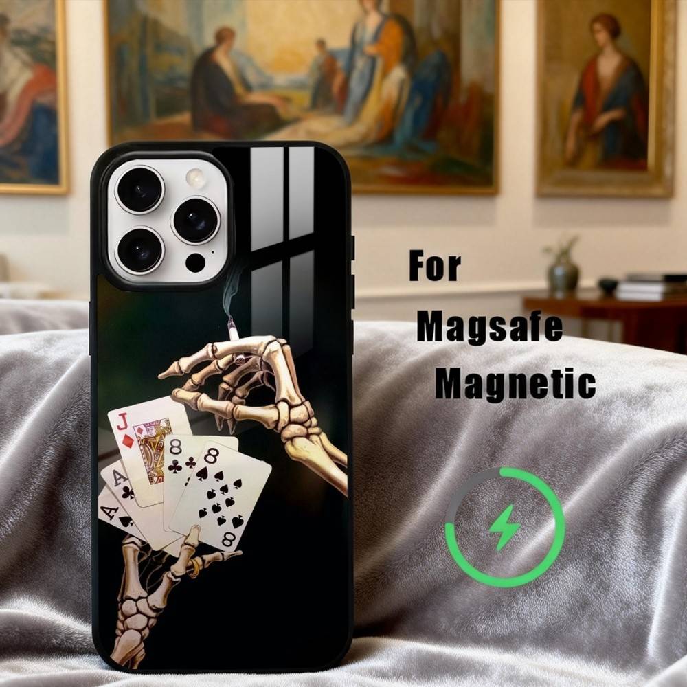 S-Skeleton Q-Queen of Hearts CARD Phone Case For iPhone17,16,15,14,13,12,11 Plus,Pro Max Magnetic For Magsafe Wireless Charging