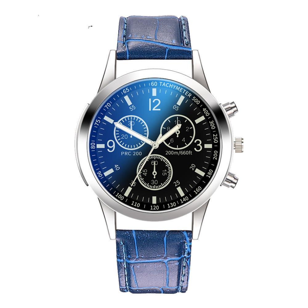 Colorful Blue Light Glass Three-Eye Steel Belt Watch, Men'S Quartz Watch Gift Men'S Watch