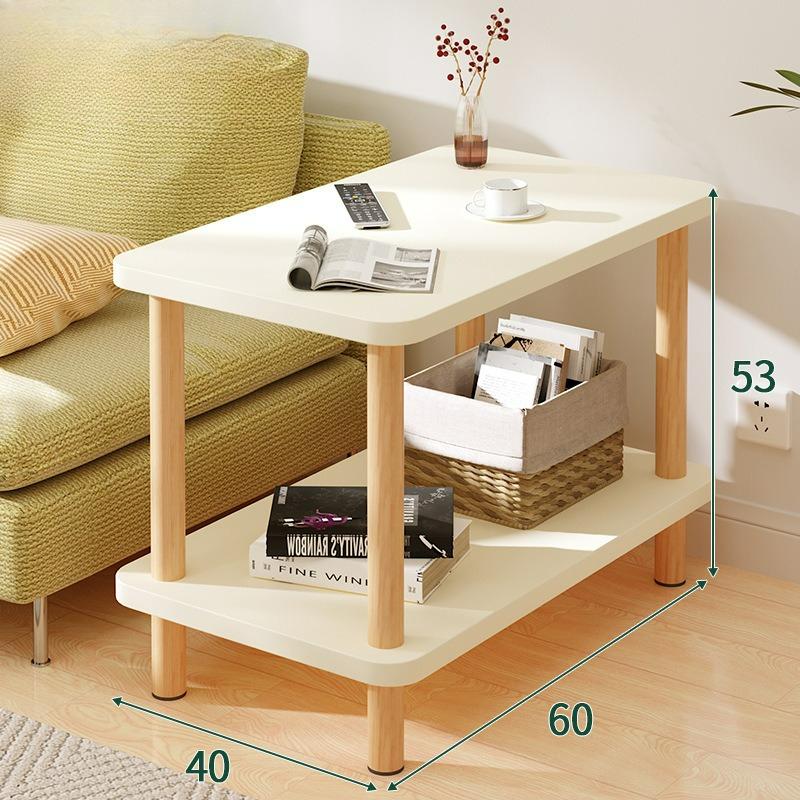 2-Tier Wooden Side Table, Modern End Table with Semi-enclosed Storage Space for Living Room Bedroom Gray