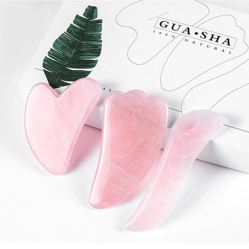 3pcs Natural Rose Quartz Jade Scraping Board Set Facial Anti-Aging Gua Sha Lifting Massage Spa Gouache Scraper Jade Massager