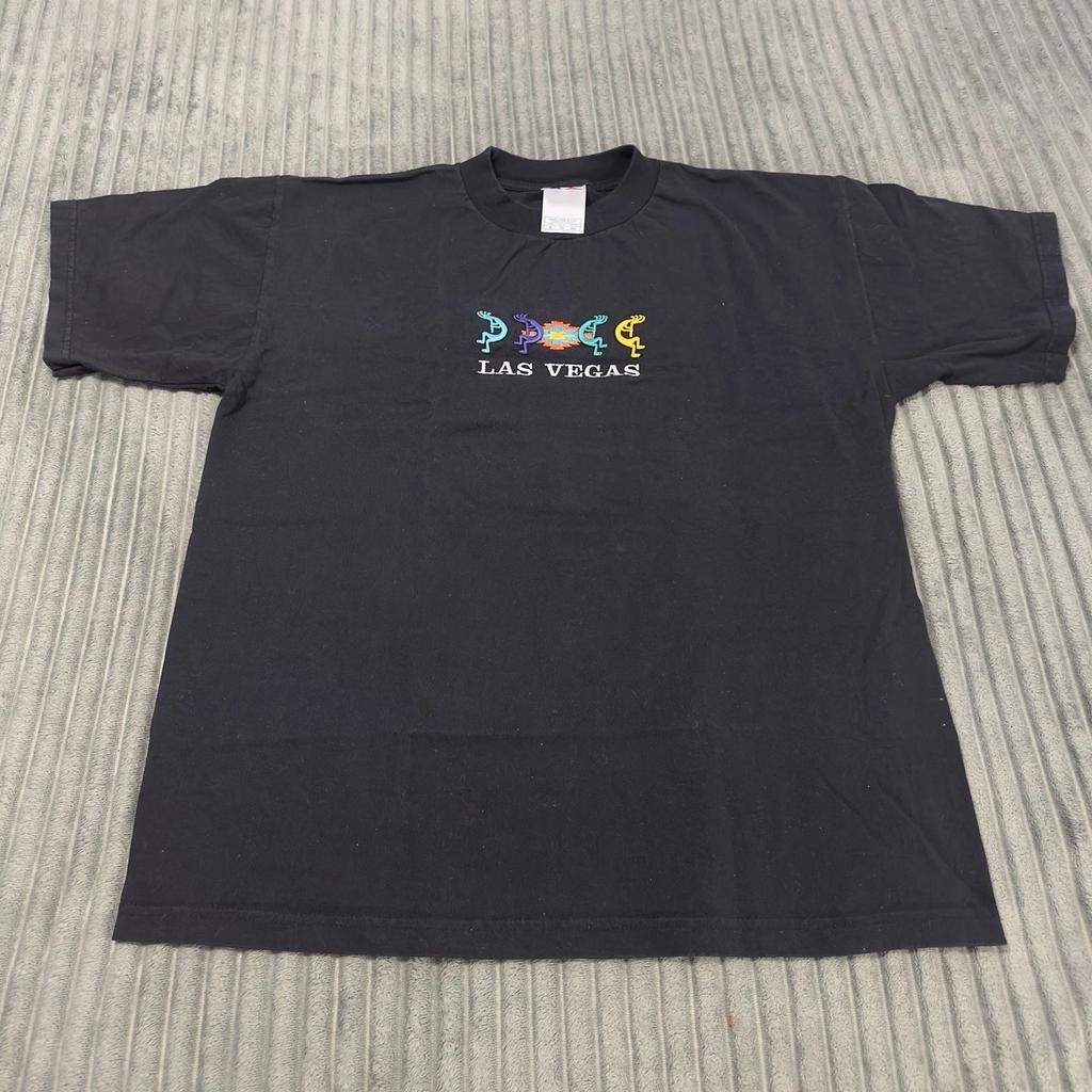 VTG Las Vegas Kokopeli T Shirt Adults XL Black Embroidered Native Casual Y2K